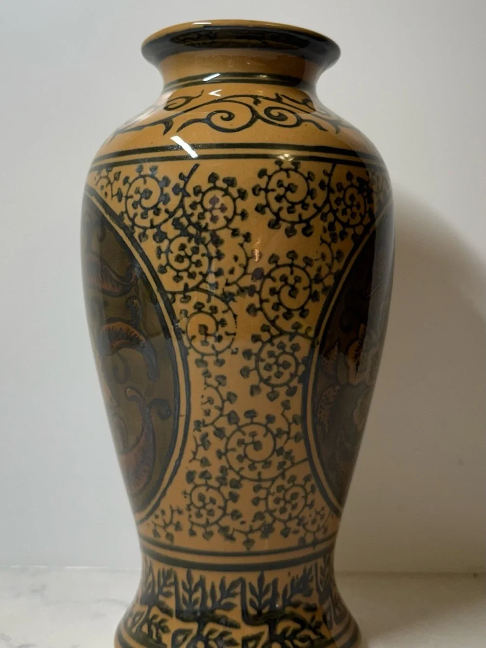 Mustard and Brown Decorative Floral Vase by Canaan Collection